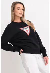 Bluza de trening cu croiala lejera - decolteu la baza gatului si logo - Negru