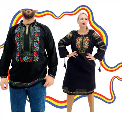 Set Cuplu Traditional 397 Camasa Traditionala si Rochie Traditionala