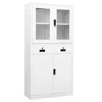 vidaXL Dulap de birou, alb, 90x40x180 cm, oțel/sticlă securizată