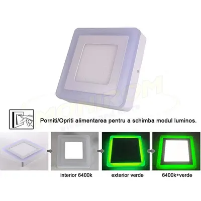 Spot Led TC aplicat 18w 6w/6400k verde – patrat *TV 0,25ron