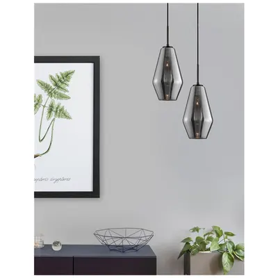 Lampa suspendata VEIRO Crom Sticla Negru Metal Negru Fabric Wire LED E27 1x12 Wat 230 Volt IP20 Fara bec