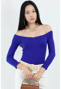 Bluza dama - Slim fit - Albastru - Bumbac/Modal