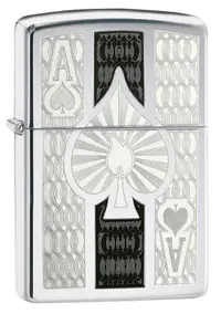 Bricheta Zippo - As de pica, gravata, crom lucios