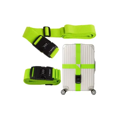 Curea cu cifru pentru valiza, reglabila 390 cm, fixare crossover, latime 5 cm, verde neon