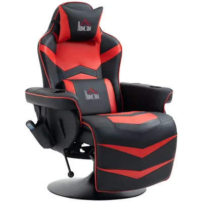 HOMCOM Scaun de Gaming cu Masaj, Suport pentru Picioare și Pernă, din Piele Sintetică, 78x80x111,5 cm, Negru și Roșu | Aosom Romania