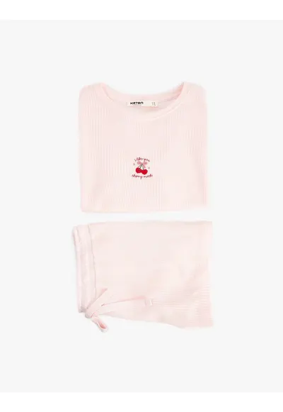Pijama din amestec de bumbac cu pantaloni scurti - Verde/Roz deschis/Rosu vermillion