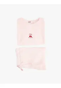 Pijama din amestec de bumbac cu pantaloni scurti - Verde/Roz deschis/Rosu vermillion