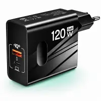 Incarcator Retea Timebox, 2 Porturi, 120W, 1 x Type-C, 1 x USB , C 3, Negru - Default Title