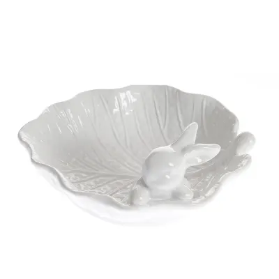 Platou alb din ceramica cu iepuras 20 cm