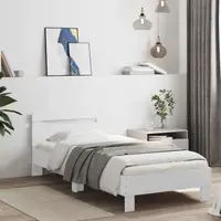 vidaXL Cadru de pat cu benzi LED cu headboard Alb Lemn prelucrat