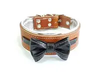 Bestia Zgarda Bowtie-Papion, Piele Naturala, S, Maro/ Negru