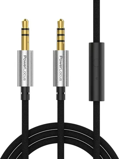 Cablu audio PowerLocus - 3.5 mm/3.5 mm, cu microfon, 1 m, negru