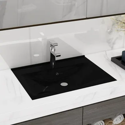 Gossi chiuveta dreptunghiulara ceramica, loc robinet, negru, 60x46 cm