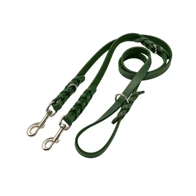 Lesa din piele fara cusaturi ajustabila cu 2 carabiniere - Verde