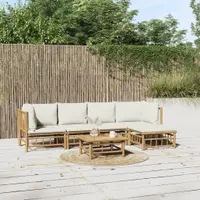 Gossi set mobilier de gradina cu perne alb crem, 6 piese, bambus