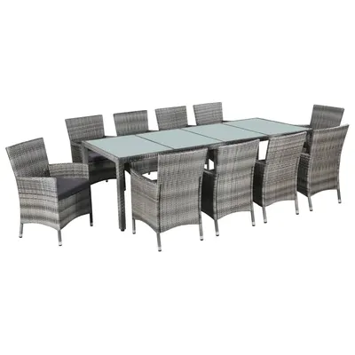 vidaXL Set mobilier de exterior cu perne, 11 piese, gri, poliratan