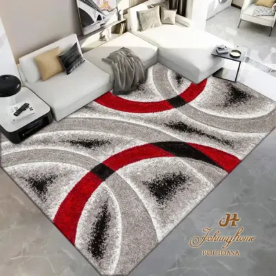 Covor 200x300cm pentru Dormitor si Living, Gri - Rosu