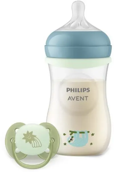 Set Philips Avent - Natural Response 3.0, biberon PP, 260 ml, debit mediu + suzetă 0-6 luni, luminoasă