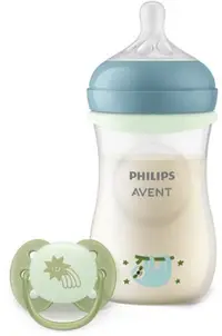 Set Philips Avent - Natural Response 3.0, biberon PP, 260 ml, debit mediu + suzetă 0-6 luni, luminoasă