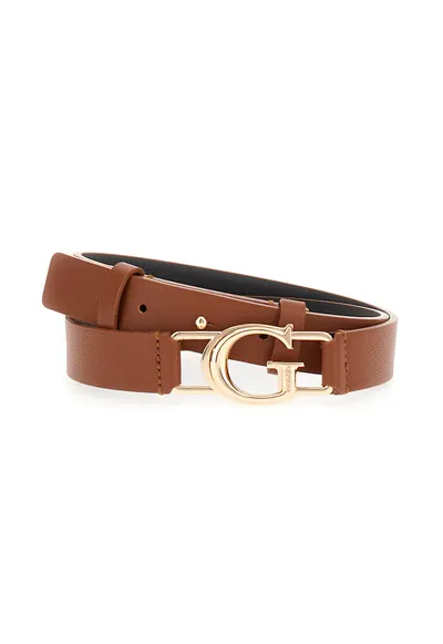 Curea de piele ecologica cu logo metalic - Maro cognac