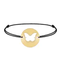 Lolo - Bratara personalizata snur cu fluturas decupat din argint 925 placat cu aur galben 24K