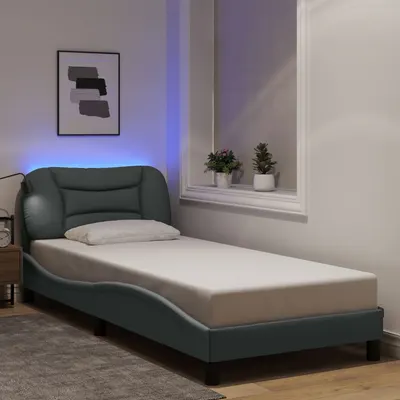 vidaXL Cadru de pat cu LED fără saltea Hvar Gri deschis 90x190 cm Material