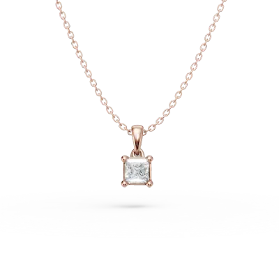 Lant cu pandantiv din aur roz cu diamant princess solitaire de 0.1ct