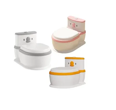 Olita muzicala pentru copii Little Mom HappyFlush Grey, model educativ cu design realist tip minitoaleta, cu adaptor moale din spuma PU, vas colector detasabil, suport pentru hartie igienica
