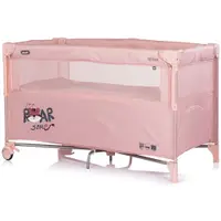 Patut pliabil Chipolino Relax Tiger Powder Pink cu laterala culisanta, 2 nivele, intrare laterala, geanta pentru transport, greutate admisa 15 kg