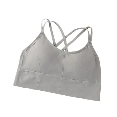 Bustiera pentru Sala, cu Bretele si Spate Gol, Fara Cusaturi, Model Push Up, Marime Universala, Gri, MIX14469