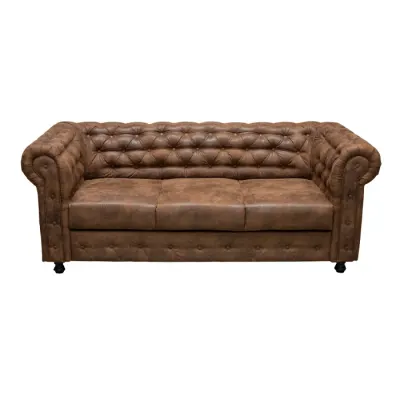 Canapea fixa CHESTERFIELD, 3 locuri, cu arcuri, maro deschis, 205x90x80 cm