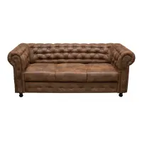 Canapea fixa CHESTERFIELD, 3 locuri, cu arcuri, maro deschis, 205x90x80 cm
