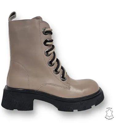 GHETE DAMA din PIELE NATURALA cu siret Dublu CRL0897 CULOARE:khaki
