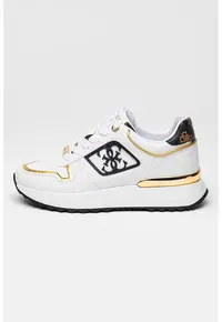 Pantofi sport cu logo cu monograma - Alb/Auriu/Negru