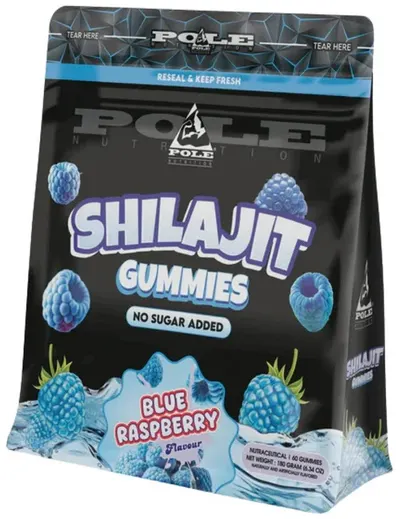 Shilajit Gummies, zmeură albastră, 600 mg, 60 de bomboane gelatinoase, Pole Nutrition