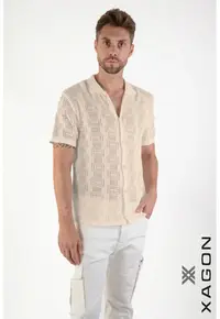 Camasa regular fit cu perforatii cu inchidere prin nasturi - Bej