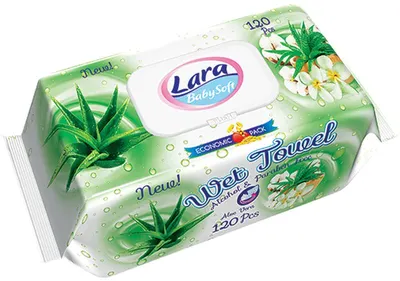 Șervețele umede cu capac Lara Baby Soft - Family, Aloe Vera, 120 buc