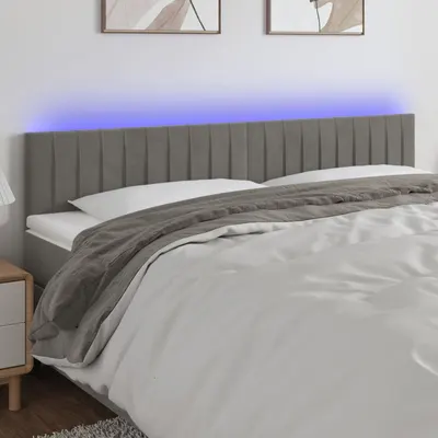 vidaXL Tăblie de pat cu LED, gri deschis, 160x5x78/88 cm, catifea