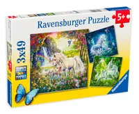 Puzzle Ravensburger din 3 x 49 de piese - Unicorni magici