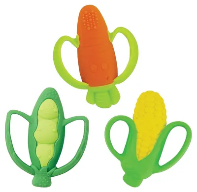 Jucărie dentiție siliconică Infantino - Farmers Market, set de 3 bucăți