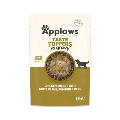 APPLAWS Taste Toppers, XS-XL, Pui și Mazăre, plic hrană umedă fără cereale câini, (în sos), 85g