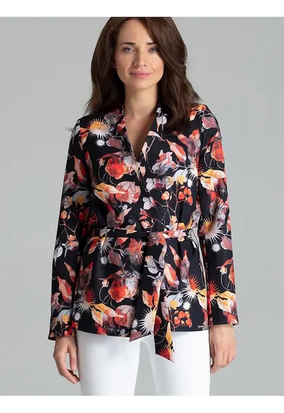 Bluza dama - croiala dreapta - imprimeu floral - neagra - poliester