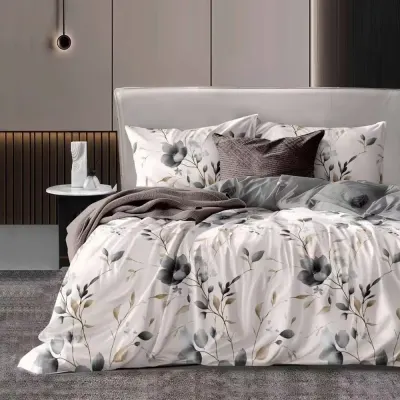 Lenjerie pat dublu cu Elastic - 3 Bucati 199 Lei - Bej, floricele