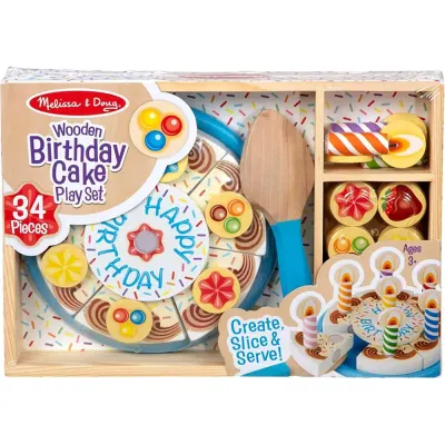 Set de joaca din lemn, Melissa & Doug, Tortul Aniversar, 34 piese, 6074876