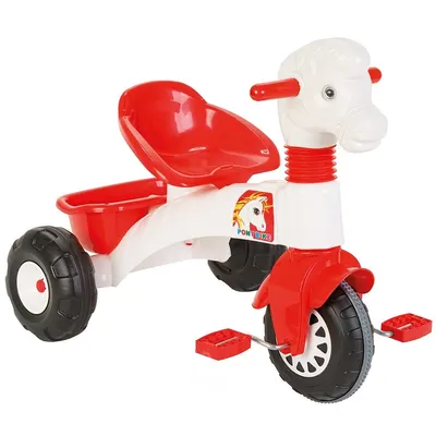 Tricicleta pentru copii Pilsan Pony White cu pedale, cosulet pentru jucarii, sezut cu spatar, greutate admisa 35 kg