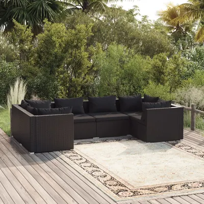 Gossi set mobilier de gradina cu perne, 6 piese, negru, poliratan