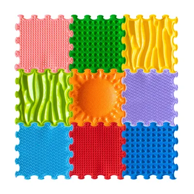 Covor Senzorial Masaj Puzzle Stimulative Rainbow – Set 9 Piese