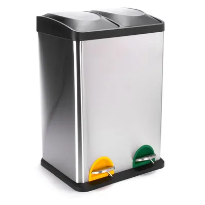 Coș de gunoi argintiu mat pentru reciclare/cu pedală 2x20 l din oțel Tri Selectif – MSV