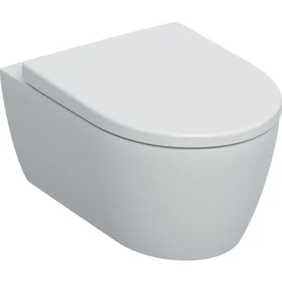 Set vas wc rimless suspendat, alb mat, Geberit iCon, cu capac soft close din duroplast