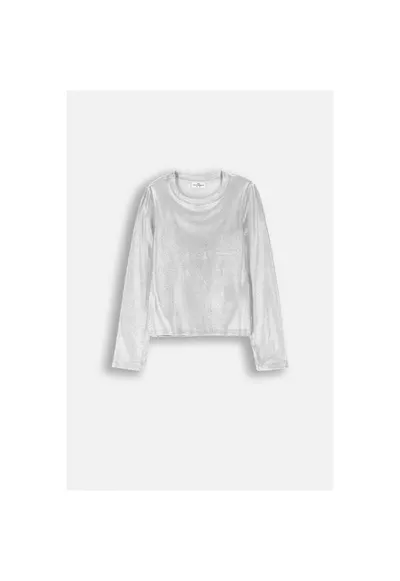 Bluza metalizata cu decolteu rotund - Argintiu